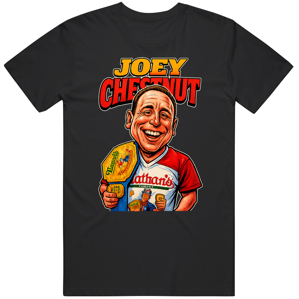 Joey Chestnut - Hot Dog Eating Champion Caricature Tee Unisex Soft Cotton tee T Shirt Joey Chestnut - Hot Dog Eating Champion Caricature Tee Unisex Soft Cotton tee T Shirt