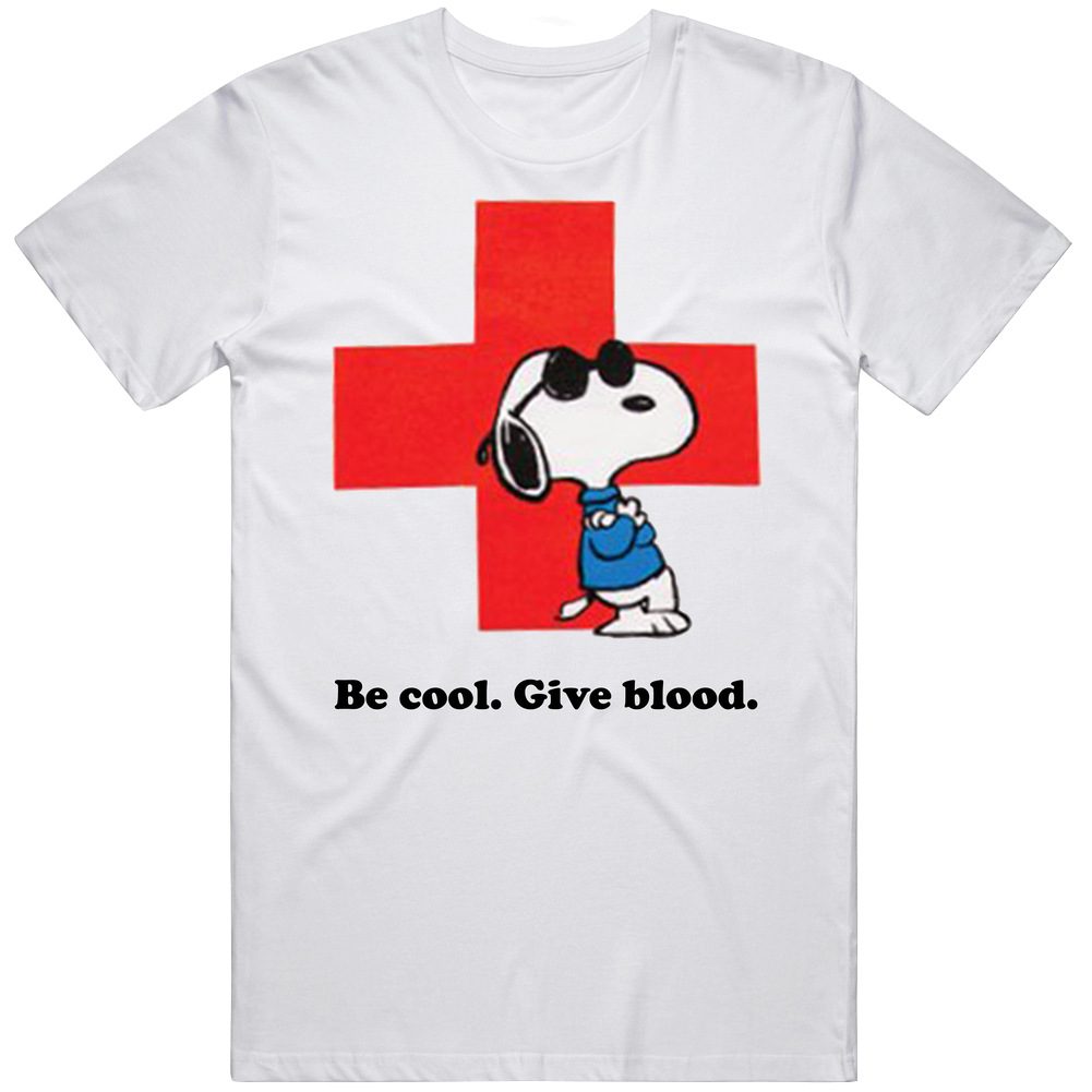 Be Cool Give Blood Red Cross Snoopy Parody Mens Size Large White Unisex Soft Cotton tee T Shirt Be Cool Give Blood Red Cross Snoopy Parody Mens Size Large White Unisex Soft Cotton tee T Shirt