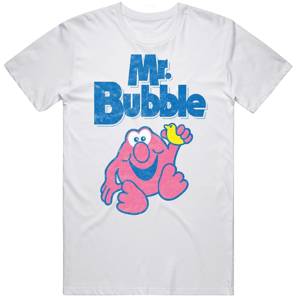 Mr Bubble Retro Vintage Bubblebath Logo Grunge Worn Look Unisex Soft Cotton tee T Shirt