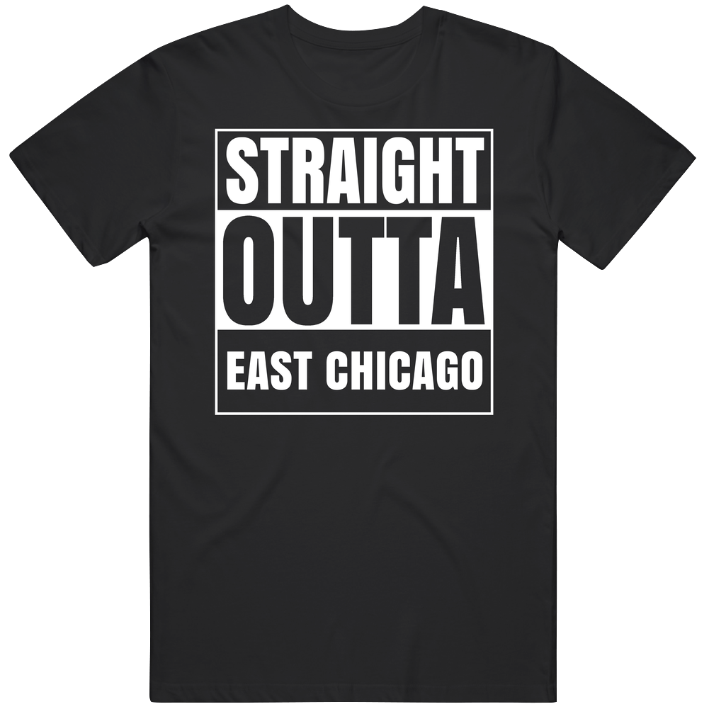 Straight Outta East Chicago Indiana City Parody Mens Vintage Unisex Soft Cotton tee T Shirt