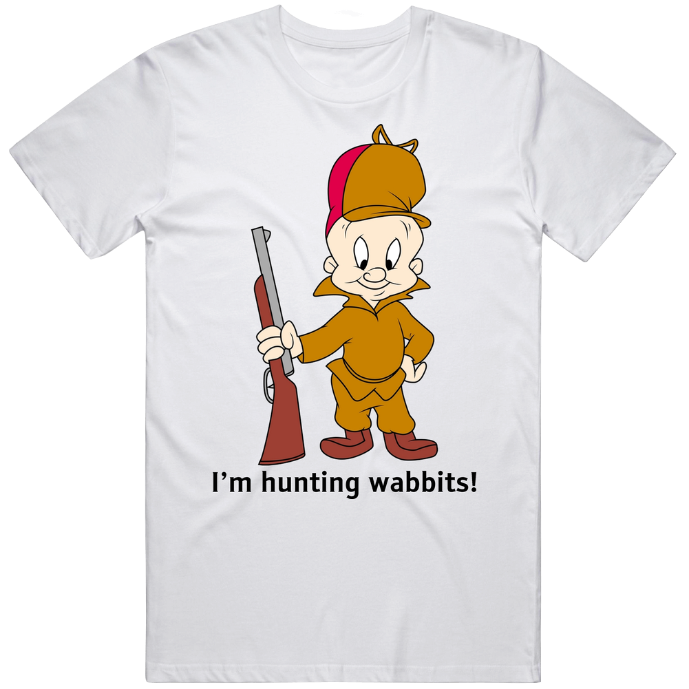 Elmer Fudd Cartoon I'm Hunting Wabbits Mens Size Large White Unisex Soft Cotton tee T Shirt Elmer Fudd Cartoon I'm Hunting Wabbits Mens Size Large White Unisex Soft Cotton tee T Shirt