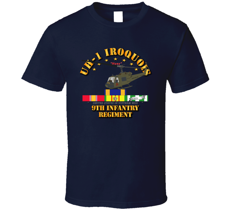 UH-1 - 9th Infantry - Front Oblique  Vietnam w VN SVC Medals T Shirt