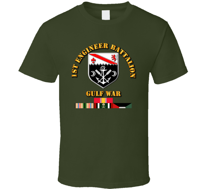 1st Engineer Bn w Gulf War Svc Ribbons T Shirt