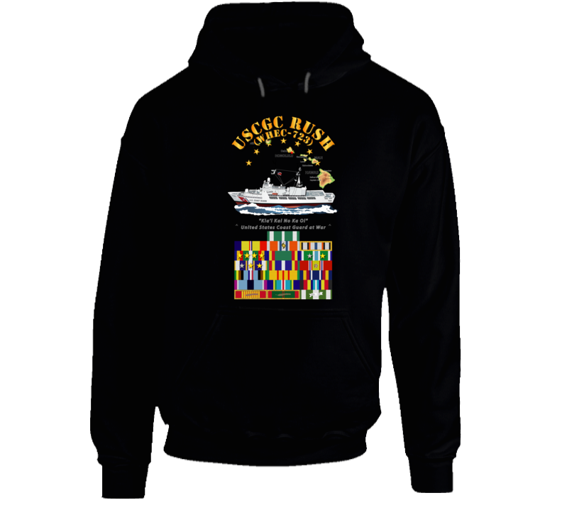 USCGC - RUSH WHEC-723 w SVC Ribbons Hoodie