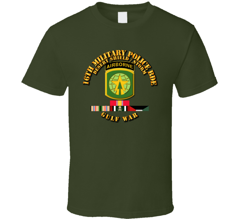 Army - 16th Military Police Bde - Desert Storm - Shield w Svc T Shirt