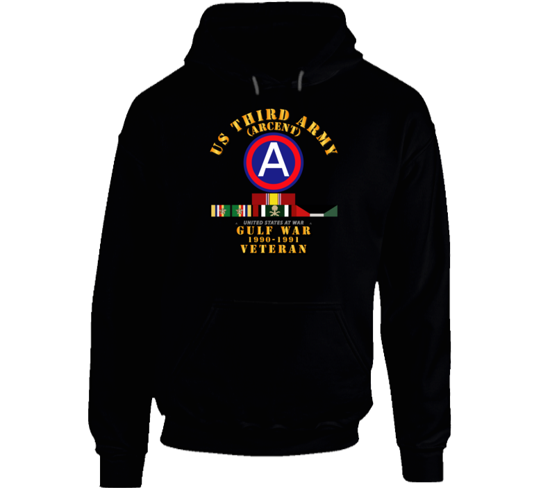 Army - 3rd Us Army - Gulf War 1990 - 1991 W Svc And Swasm 2 Stars Hoodie