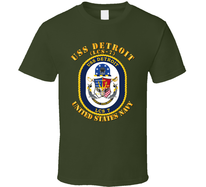 Navy - Uss Detroit (lcs-7) With Text - T Shirt