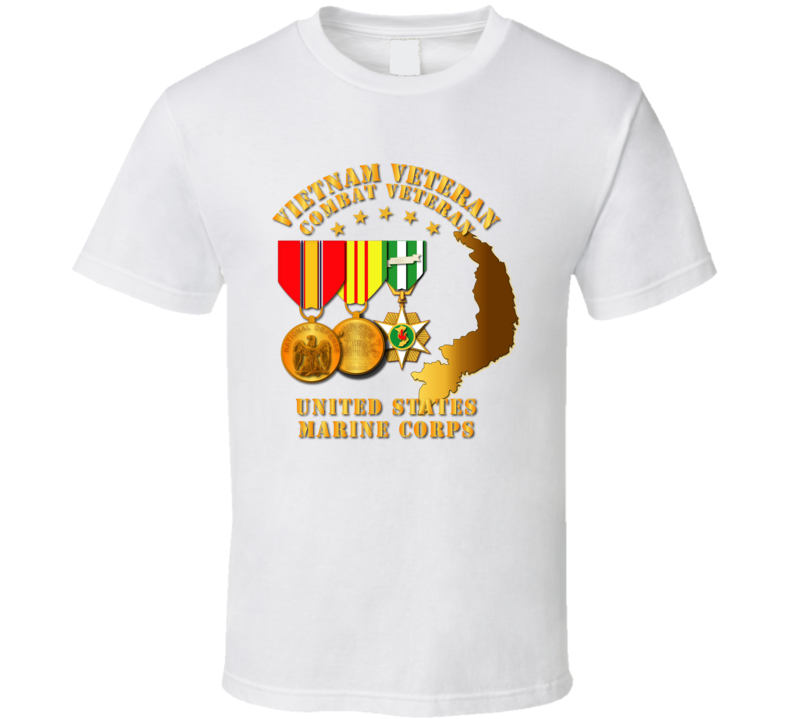 Army - Vietnam  Veteran - Usmc - W Medals - Vn Map T Shirt