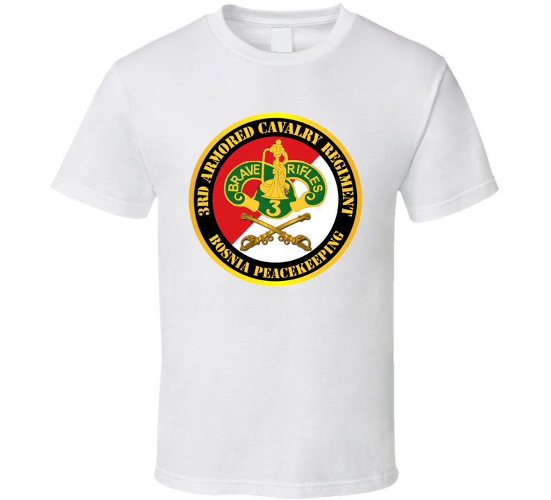 Army - 3rd Armored Cavalry Regiment Dui - Red White - Bosnia Peacekeeping T-shirt