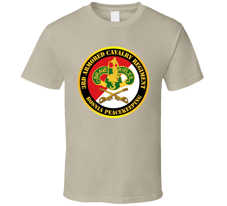 Army - 3rd Armored Cavalry Regiment Dui - Red White - Bosnia Peacekeeping T-shirt