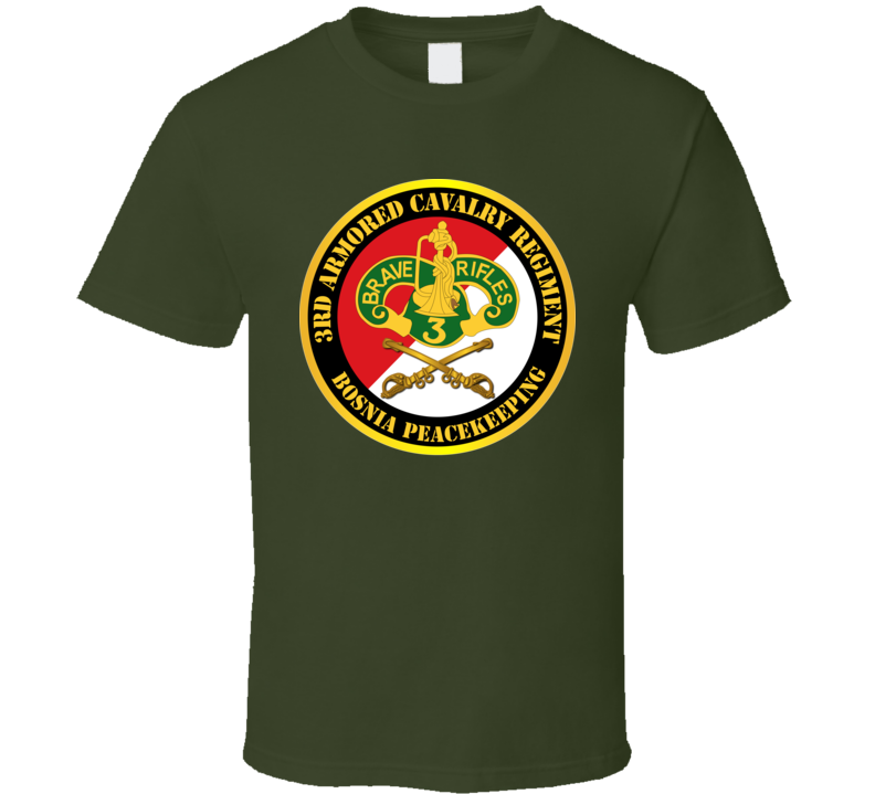 Army - 3rd Armored Cavalry Regiment Dui - Red White - Bosnia Peacekeeping T-shirt