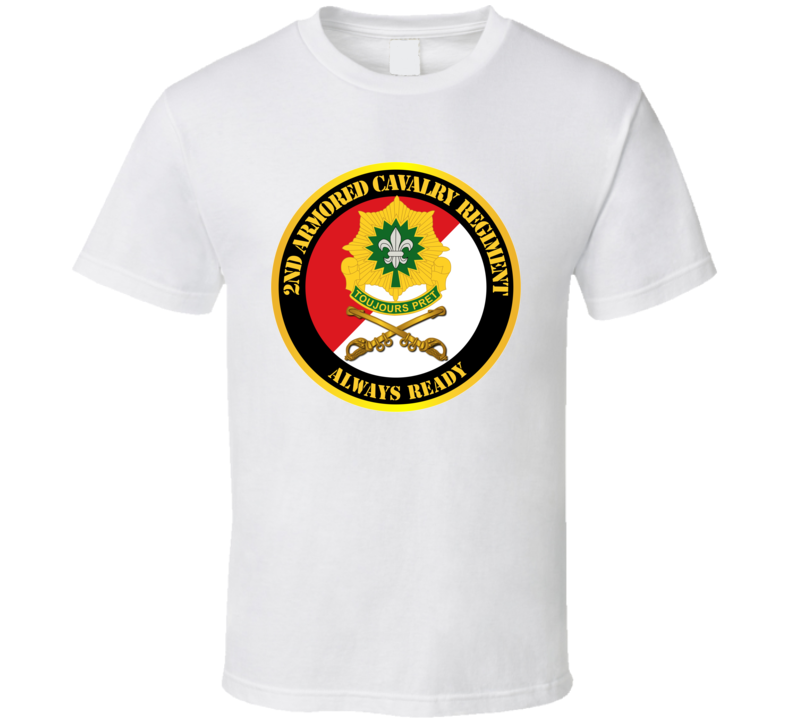 Army - 2nd Armored Cavalry Regiment Dui - Red White - Always Ready - T-shirt