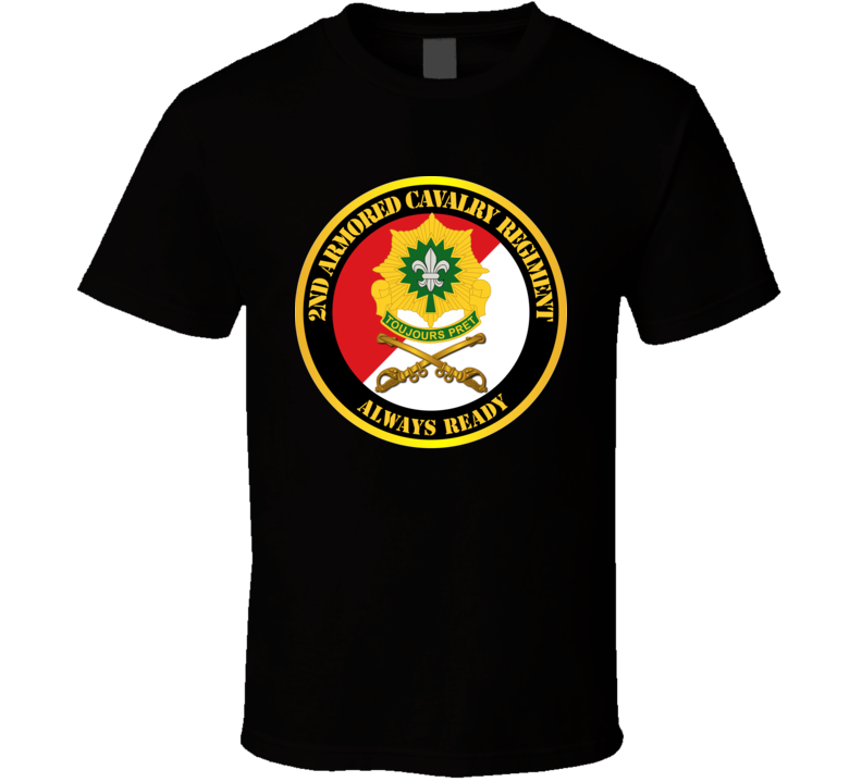 Army - 2nd Armored Cavalry Regiment Dui - Red White - Always Ready - T-shirt
