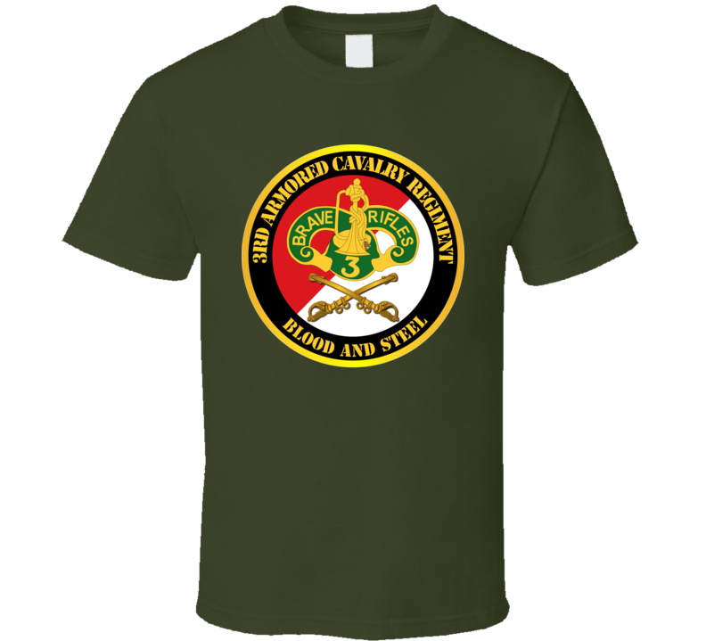 Army - 3rd Armored Cavalry Regiment Dui - Red White - Blood And Steel T-shirt