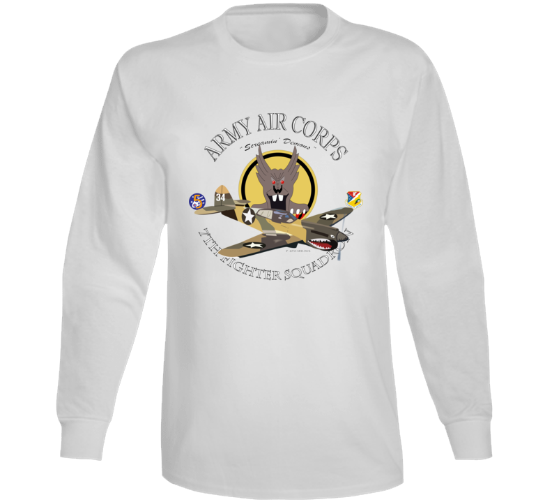 Aac - P-40 Warhawk - 49fg - 7th Fighter Squadron Wo Bakgrd Long Sleeve