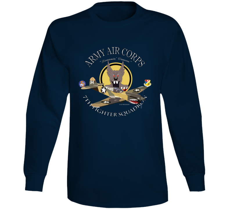 Aac - P-40 Warhawk - 49fg - 7th Fighter Squadron Wo Bakgrd Long Sleeve
