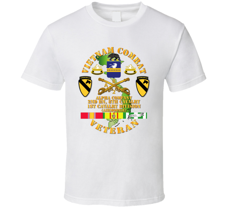 Army - Vietnam Combat Cavalry Veteran W Alpha - 2nd Bn 8th Cav Coa - 1st Cav Div Ssi T-shirt