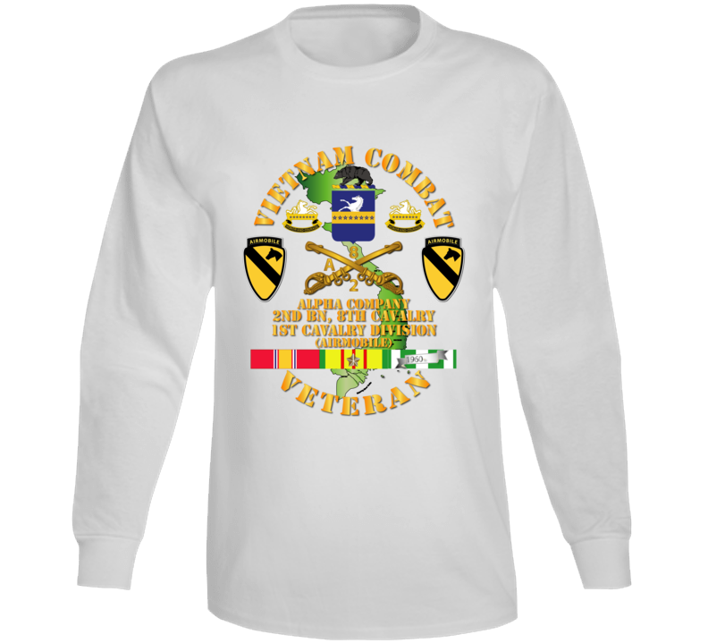 Army - Vietnam Combat Cavalry Veteran W Alpha - 2nd Bn 8th Cav Coa - 1st Cav Div Ssi  Long Sleeve