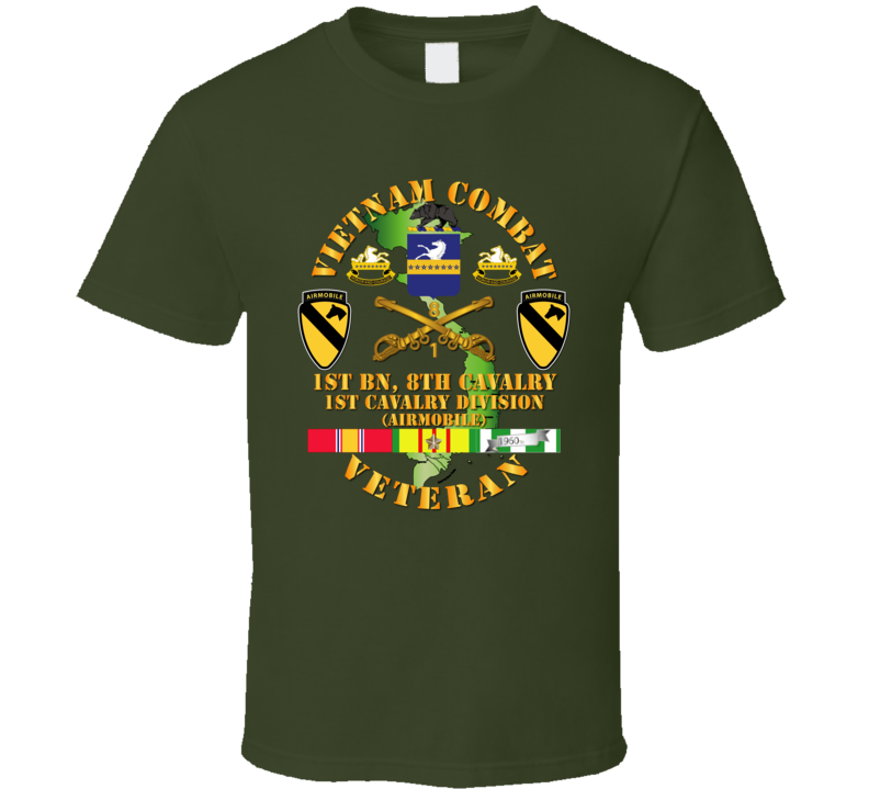 Army - Vietnam Combat Cavalry Veteran W 1st Bn - 8th Cav Coa - 1st Cav Div Ssi - T-shirt