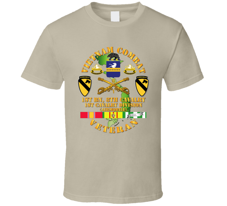 Army - Vietnam Combat Cavalry Veteran W 1st Bn - 8th Cav Coa - 1st Cav Div Ssi - T-shirt