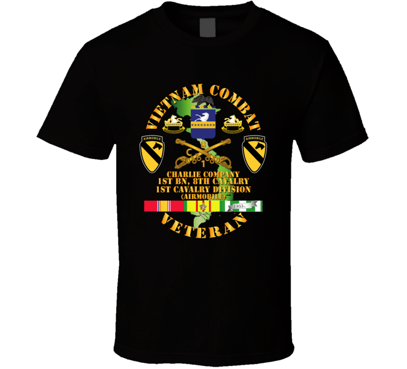 Army - Vietnam Combat Cavalry Veteran W Charlie - 1st Bn 8th Cav Coa - 1st Cav Div Ssi T-shirt