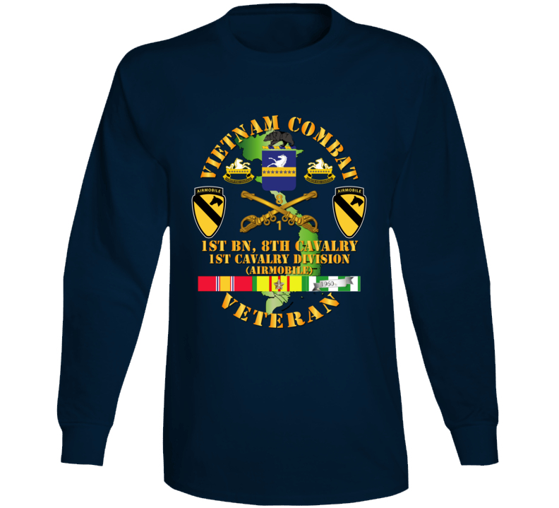 Army - Vietnam Combat Cavalry Veteran W 1st Bn - 8th Cav Coa - 1st Cav Div Ssi Long Sleeve