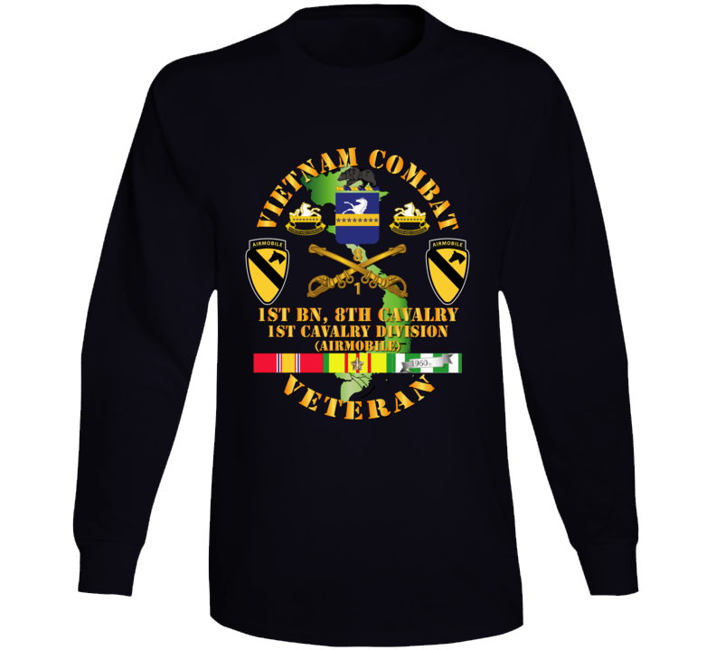 Army - Vietnam Combat Cavalry Veteran W 1st Bn - 8th Cav Coa - 1st Cav Div Ssi Long Sleeve