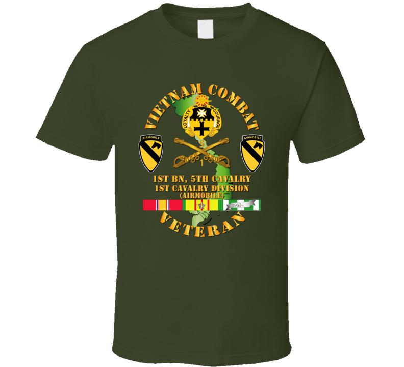 Army - Vietnam Combat Cavalry Veteran W 1st Bn 5th Cav Dui - 1st Cav Div    T Shirt