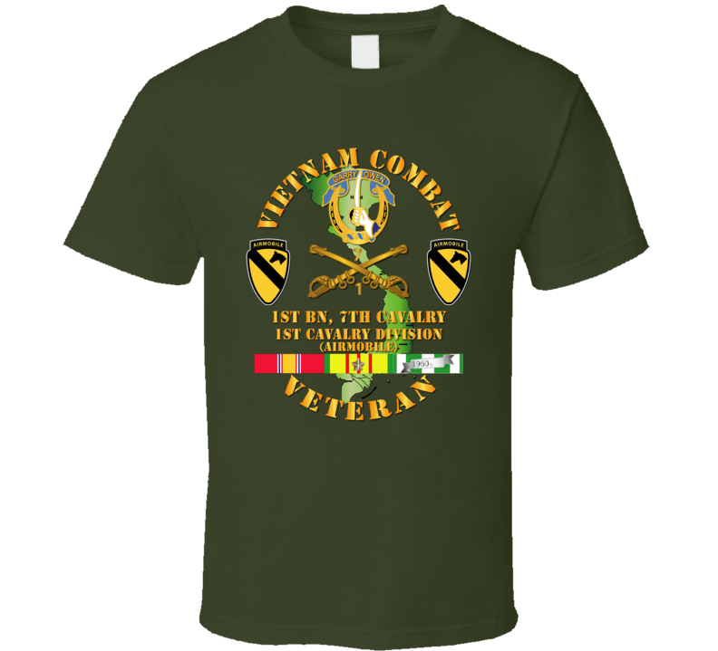 Army - Vietnam Combat Cavalry Veteran W 1st Bn 7th Cav Dui - 1st Cav Div T-shirt