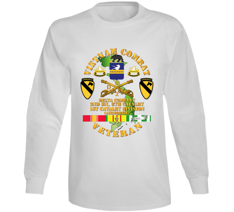 Army - Vietnam Combat Cavalry Veteran W Delta - 2nd Bn 8th Cav Coa - 1st Cav Div Ssi Long Sleeve