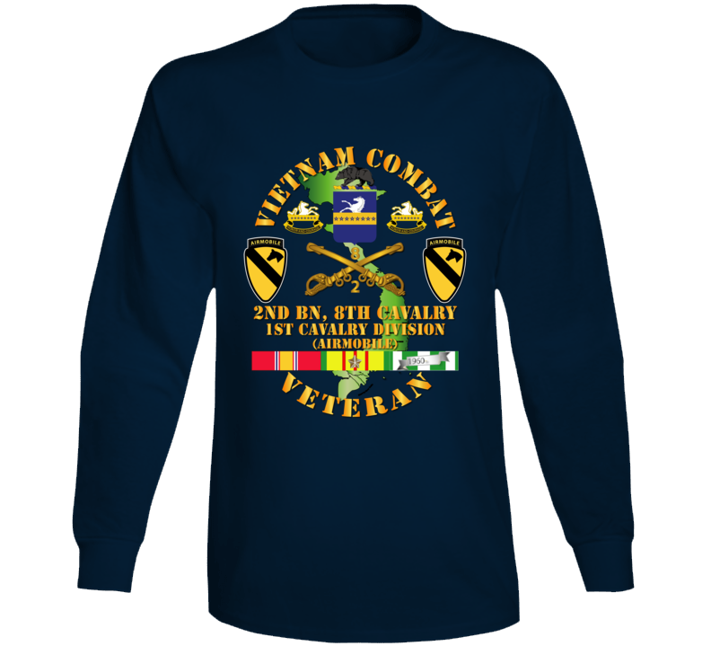 Army - Vietnam Combat Cavalry Veteran W 2bn 8th Cav Coa - 1st Cav Div Ssi Long Sleeve