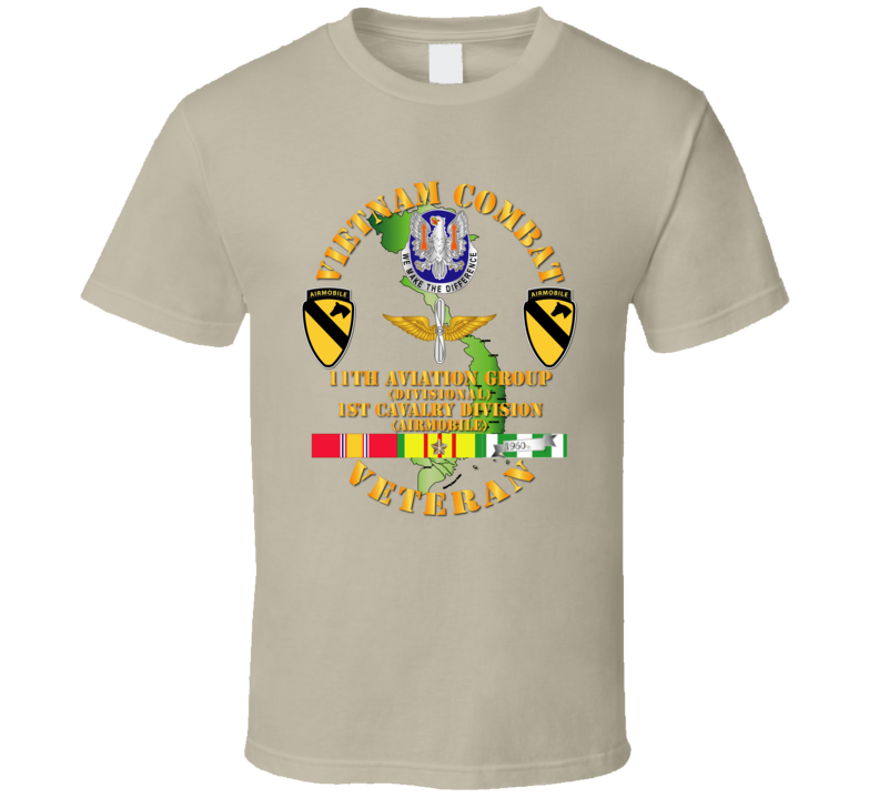 Army - Vietnam Combat Cavalry Veteran W 11th Aviation Group - 1st Cav Div - T-shirt