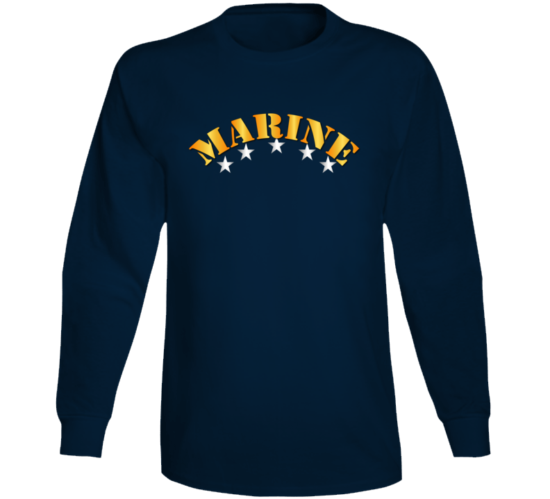 Usmc - Marine W Silver Stars Long Sleeve