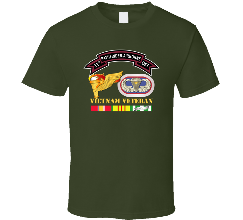 Army -11th Pathfinder Det - Vn Vet W Abn Badge Cbt Star Pathfinder Badge T Shirt