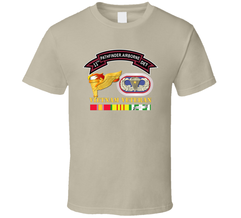 Army -11th Pathfinder Det - Vn Vet W Abn Badge Cbt Star Pathfinder Badge T Shirt