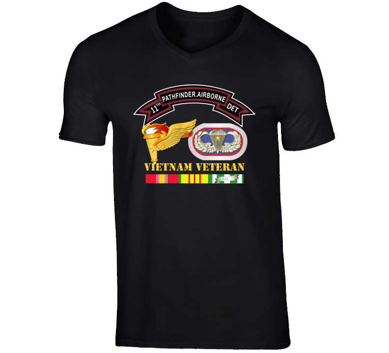 Army -11th Pathfinder Det - Vn Vet W Abn Badge Cbt Star Pathfinder Badge V-neck