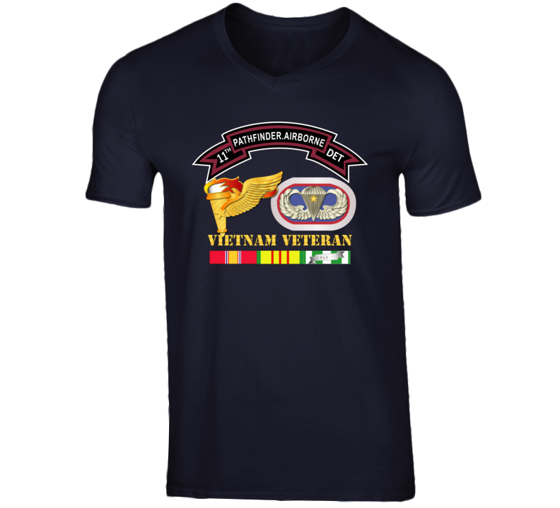Army -11th Pathfinder Det - Vn Vet W Abn Badge Cbt Star Pathfinder Badge V-neck
