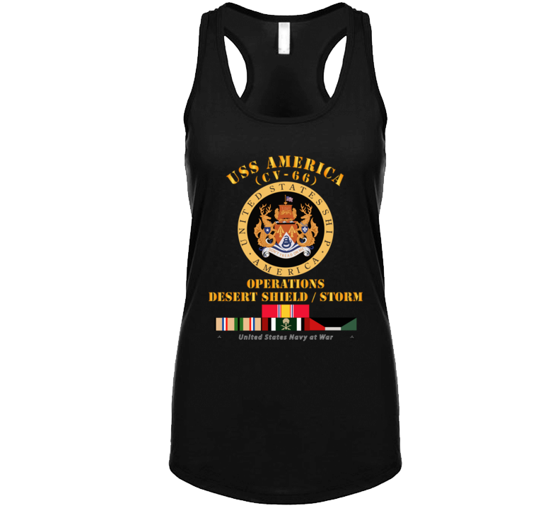 Navy - Uss America (cv-66) - Opns Ds - Ds W Gulf  War Svc Ladies Tanktop