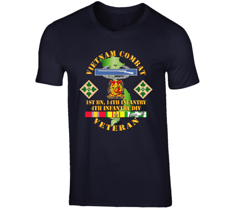 Army - Vietnam Combat Infantry Veteran W 1st Bn 14th Inf - 4th Id Ssi  V-neck