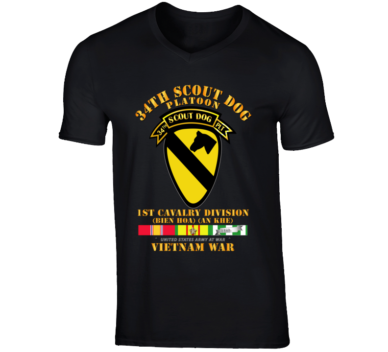 Army - 34th Scout Dog Platoon 1st Cav W Tab - Vn Svc V-neck