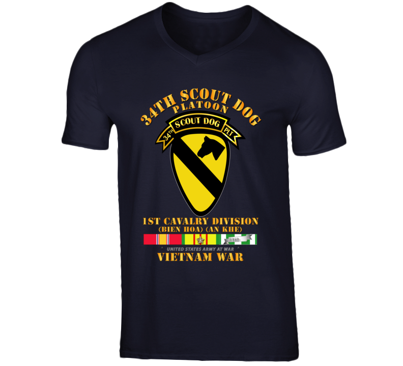 Army - 34th Scout Dog Platoon 1st Cav W Tab - Vn Svc V-neck