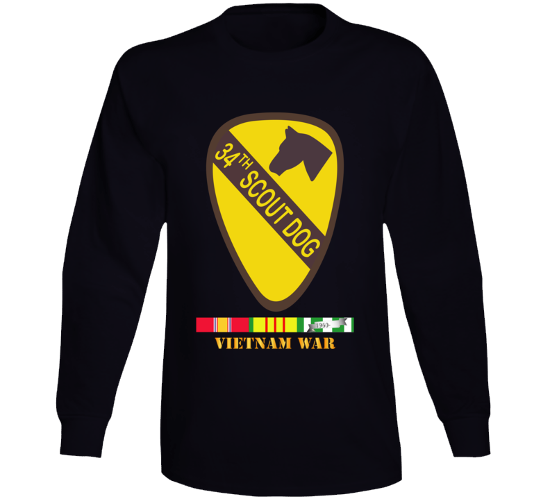 Army - 34th Scout Dog Platoon W Vn Svc Wo Txt Long Sleeve