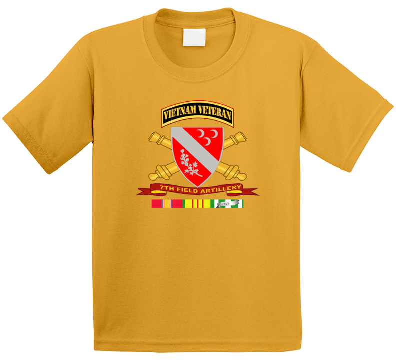 Army - 7th Field Artillery W Br - Ribbon Vn Svc Vet Tab T Shirt
