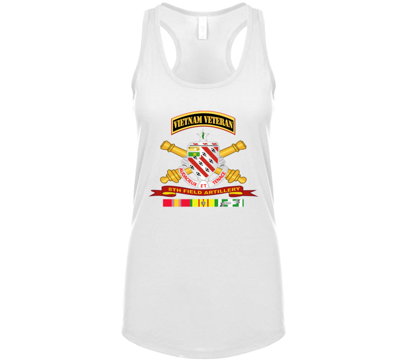 Army - 8th Field Artillery W Br - Ribbon Vn Svc Vet Tab T Shirt