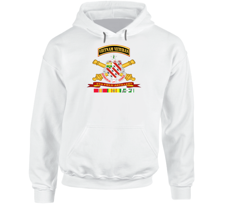 Army - 8th Field Artillery W Br - Ribbon Vn Svc Vet Tab Hoodie