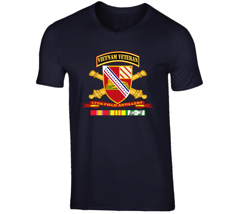 Army - 17th Field Artillery W Br - Ribbon Vn Svc Vet Tab V-neck