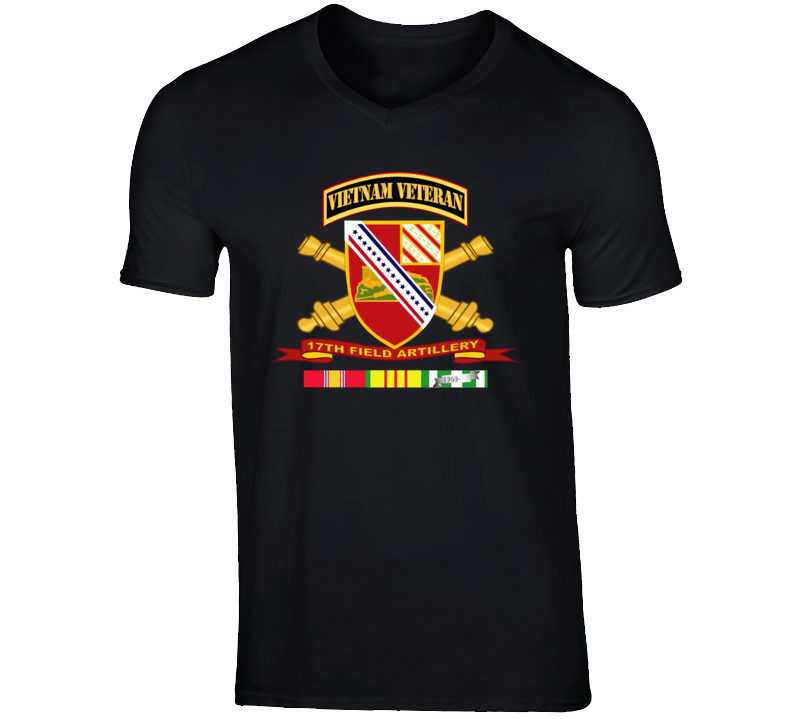 Army - 17th Field Artillery W Br - Ribbon Vn Svc Vet Tab V-neck
