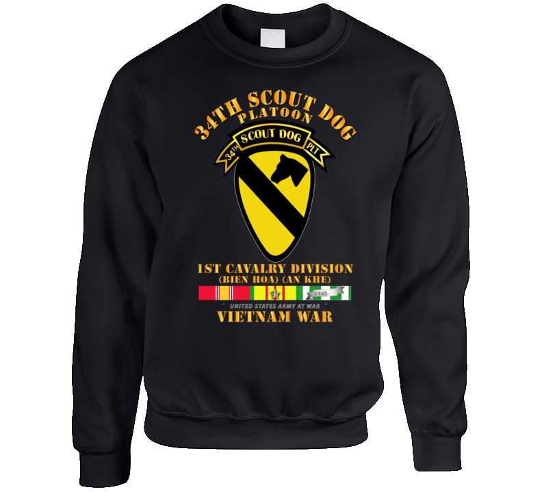 Army - 34th Scout Dog Platoon 1st Cav W Tab - Vn Svc Sweat Shirt