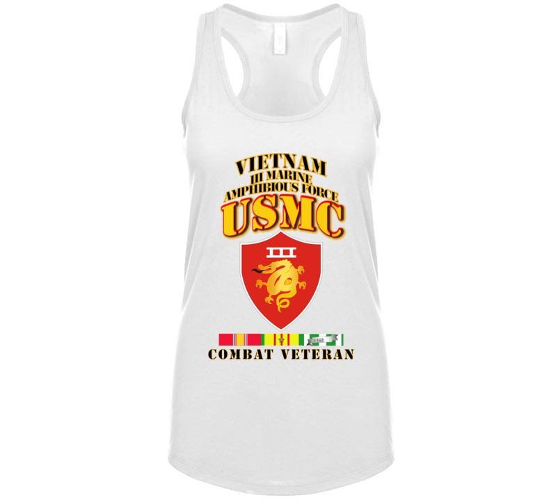 Usmc -  Iii Maf - Combat Vet  W 1 Row Vn Svc Ribbons T Shirt