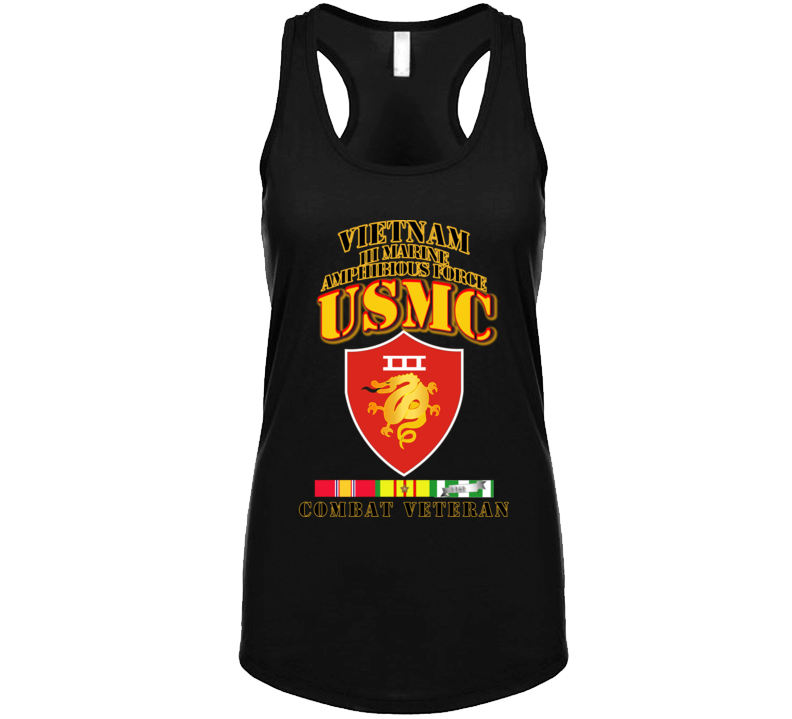 Usmc -  Iii Maf - Combat Vet  W 1 Row Vn Svc Ribbons T Shirt